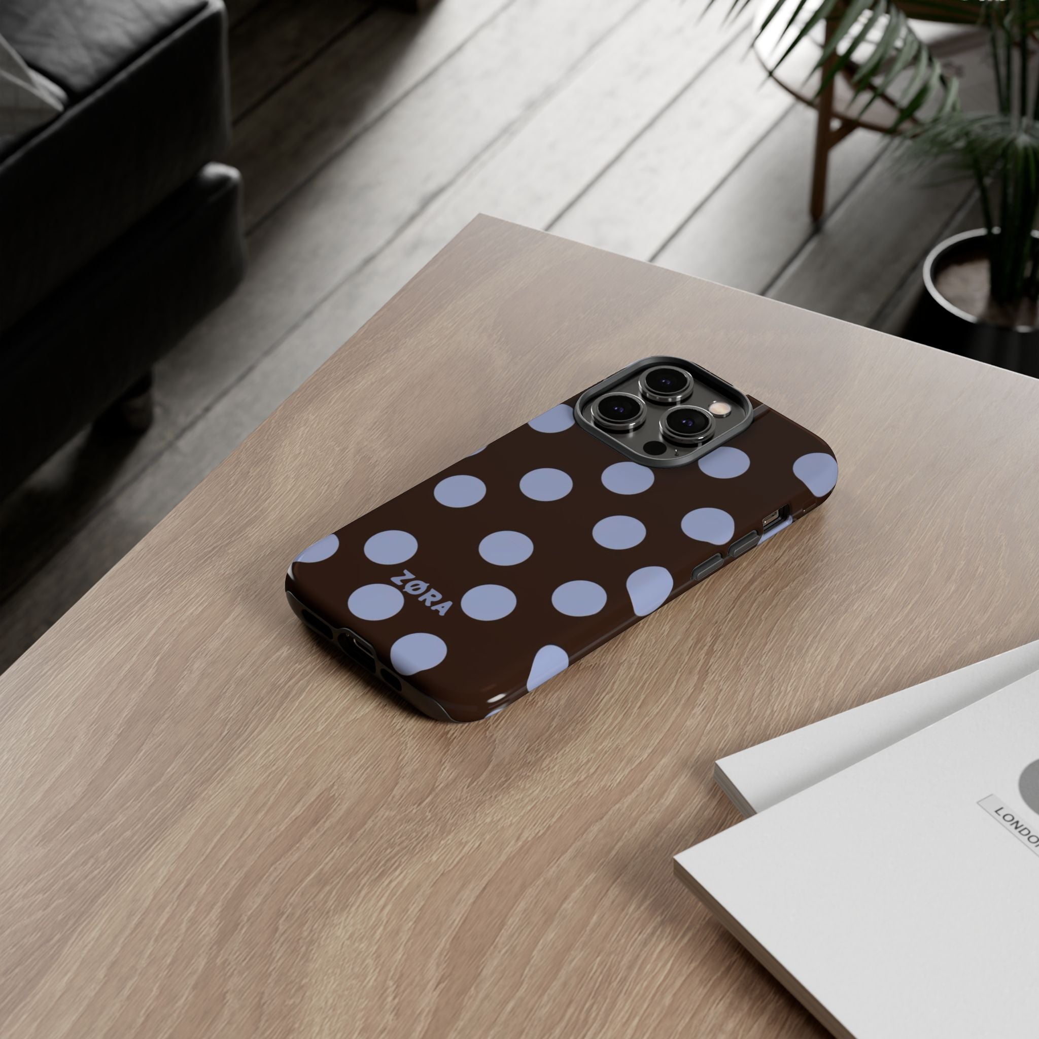Brown with Lavender Dots
